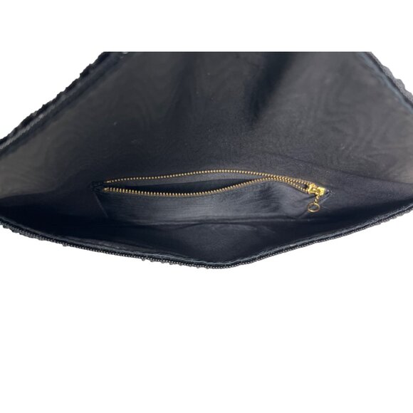 Handmade Women’s Black Beaded  Flower Pattern Evening Clutch Bag Sz S - Picture 3 of 6